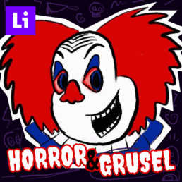 Eine Zeichnung von einem gruseligen Clown mit der Beschriftung 